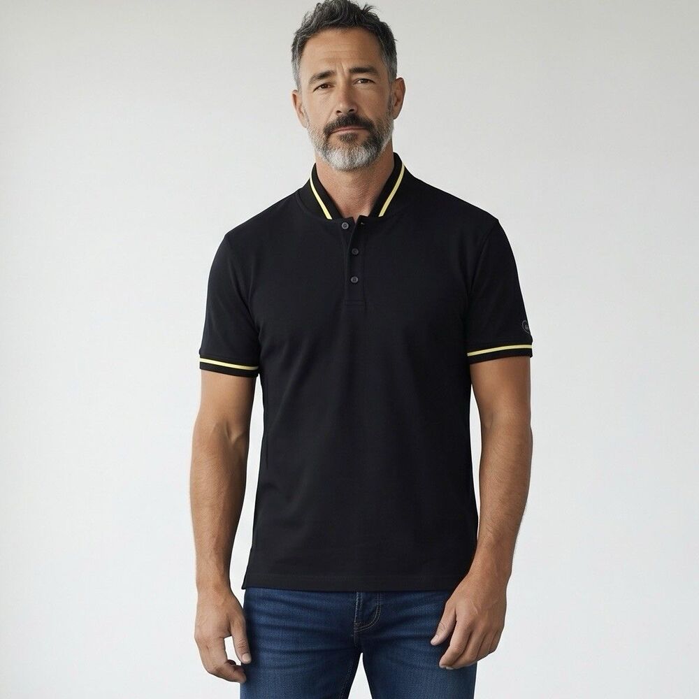 AG Adriano Goldschmied Polo Shirt Mens Medium Black Preppy Golf Short Sleeve NEW